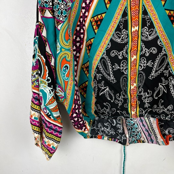 Flying Tomato Kimono Top Dolman 3/4 Sleeves Stripes Floral V-neck Wrap XL Boho - Picture 8 of 10